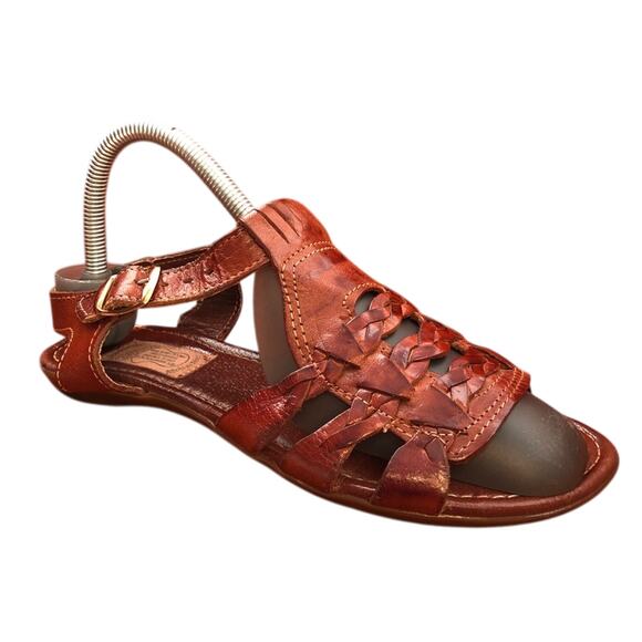Artesanias Red Leather Woven Sandals size 7 Strappy Buckle Flat Casual Open Toe - Picture 1 of 10